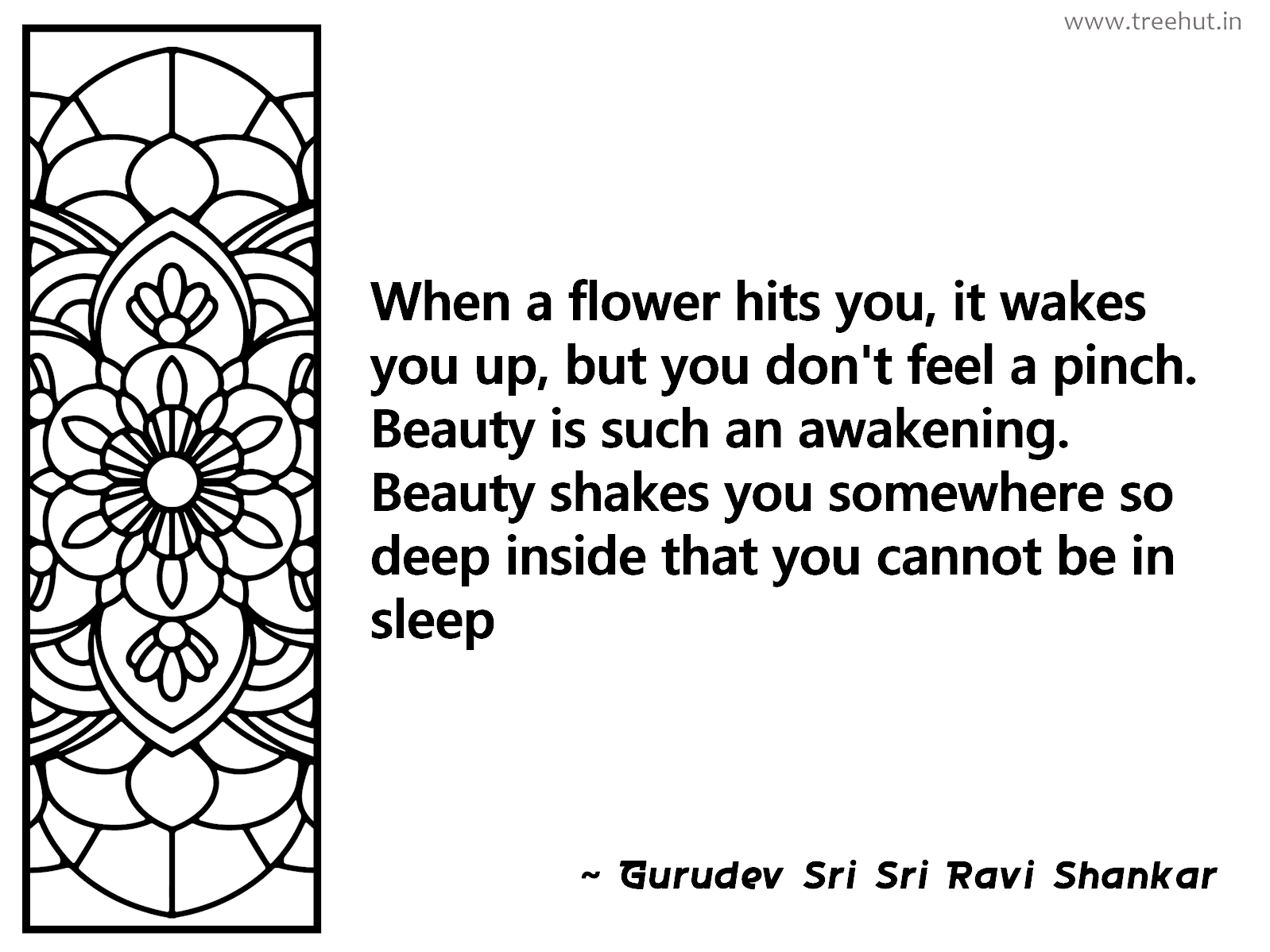 When a flower hits you, it wakes you up, but you don't feel a pinch. Beauty is such an awakening. Beauty shakes you somewhere so deep inside that you cannot be in sleep Inspirational Quote by Gurudev Sri Sri Ravi Shankar, coloring pages