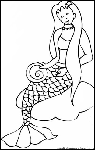 mermaid sitting on a rock coloring page