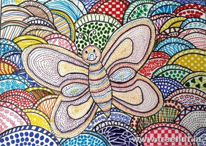 Butterfly in pattern art technique by child Aditi Jalan Lucknow India