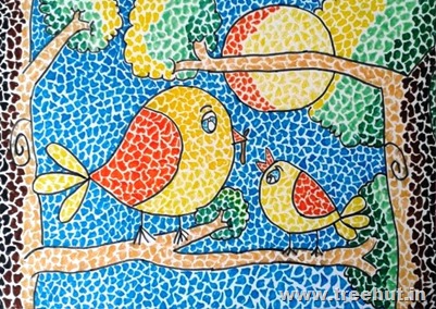 Mosaic art birds by child Ilma Amir Lucknow