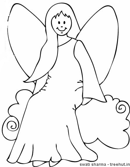 fairy sitting on a cloud coloring page