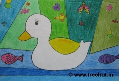 Duck in crayons by child artist Divyanshi Nigam Study Hall school Lucknow India