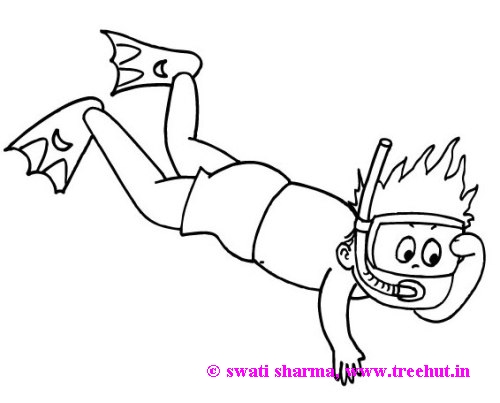 snorkelling boy coloring page