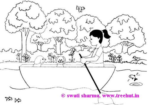 girl rowing a boat coloring page