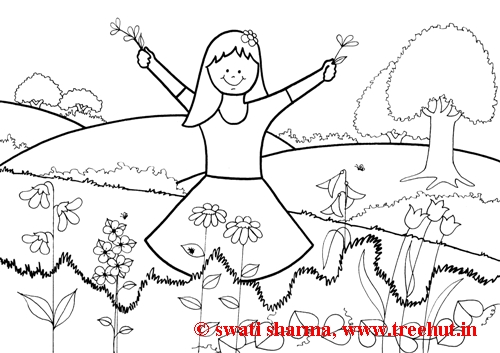 Garden coloring page for art therapy