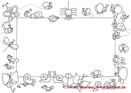 Garden bugs Picture frame coloring page for art therapy