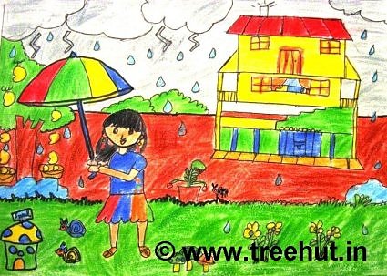 Monsoons depicted in art by primary school child of India