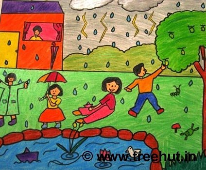 Rainy season in India in art by school kid