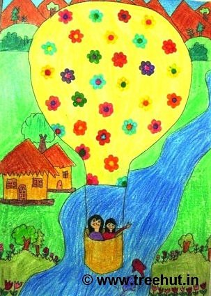 Hot air baloon crayon art by child