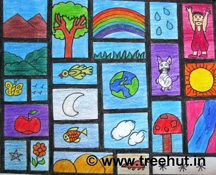 Love nature, Art with a message on environment by a child in Lucknow, Uttar Pradesh, India