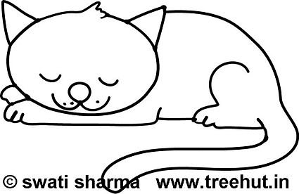 Sleepy cat, coloring sheet for adults, Art therapy