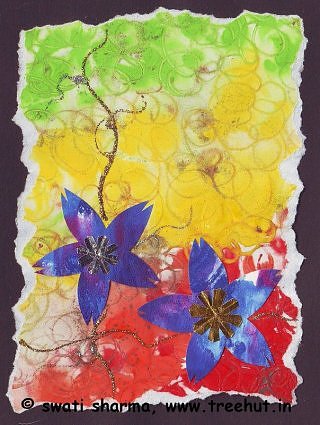 Floral paper collage and water color art idea