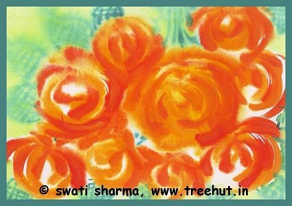 Orange roses in water color art idea
