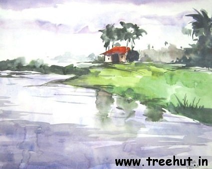 Riverscape in water color by Mekhla Jaiswal