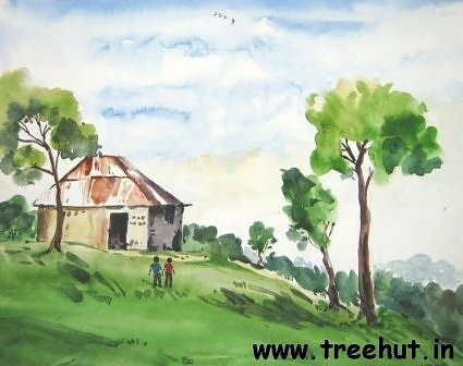 Village landscape art by Mekhla Jaiswal