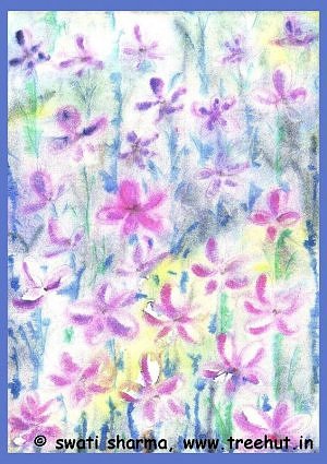 field of flowers water color art idea for handmade gift wrap paper