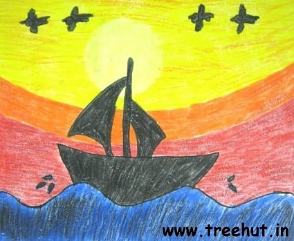 Boat at sunset art by Srishti Havelia