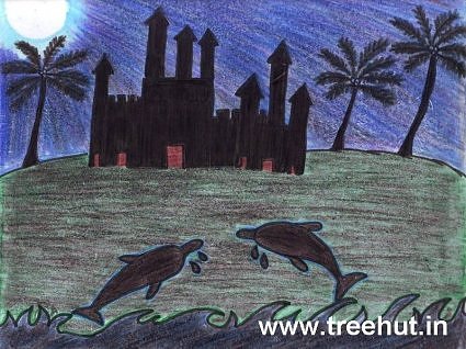 Indian fort at night by Angel Robin kids art