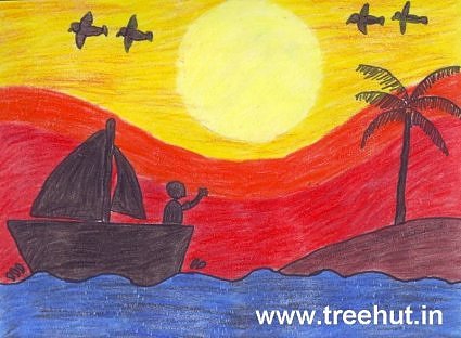 Ananya Gauri child art sunset boat