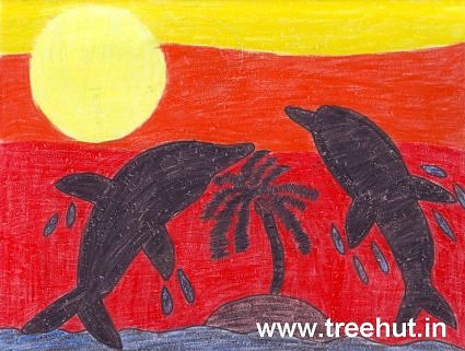 Kid art idea Dolphins at sunset by Omansh Bhatnagar Lucknow India