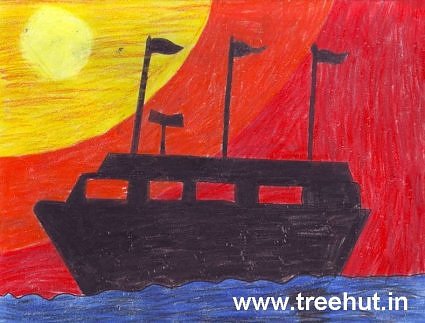 Kids Art Ship at Sunset by Sarvagya Asthana India