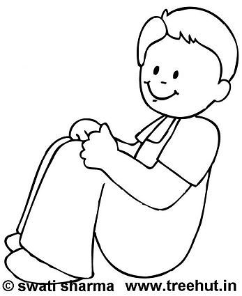Sitting boy coloring page