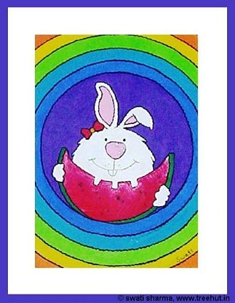rainbow bunny rabbit painting for childrens room