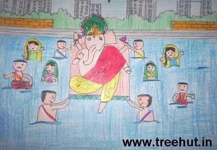 Ganesh Utsav kids art with crayons