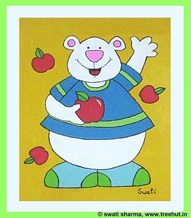 teddy and apples in modern art for kids room