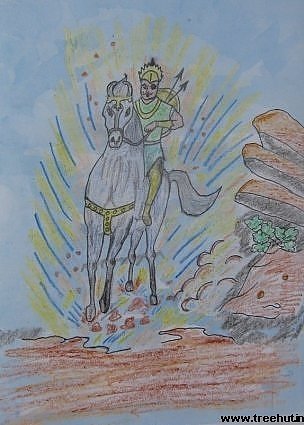 wax resist style child art indian man on horseback by Angad Misra