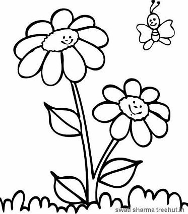 daisies and butterfly coloring page 