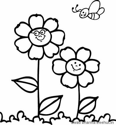 flowers and honey bee coloring page