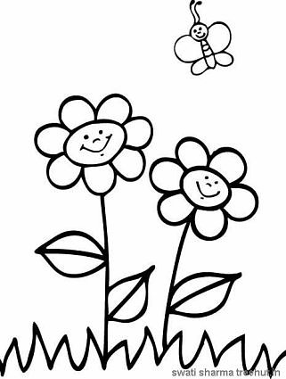 save nature flowers and butterfly coloring page