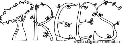 trees art lettering coloring page stencil