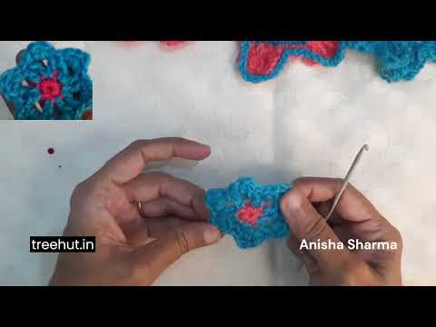 6 petal Crochet Flower with Single Crochet and Double Crochet Stitches using Old Wool 