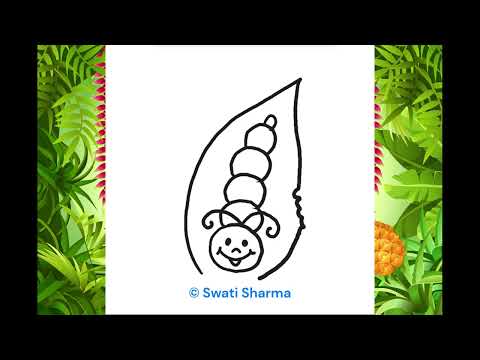 How to draw a Caterpillar on a leaf, K-5 Drawing Lesson, Spring Art Plan, Drawing for beginners
