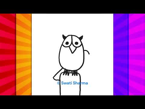 Owl Line Art Tutorial for Elementary School, Video Lesson Owl Sitting on a Pole Drawing Lesson